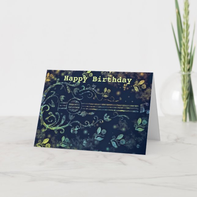 Carte d'anniversaire de la guitare aux fleurs (Devant)