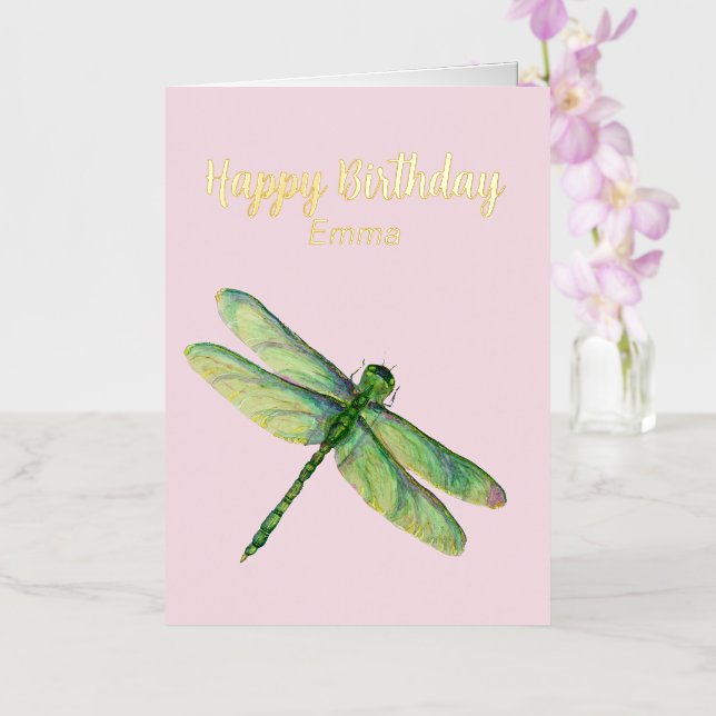 Carte d'anniversaire de la libellule rose personna (Orchidée)