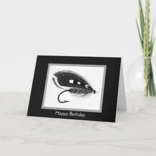 Carte d'anniversaire de la pêche vintage à la mouc