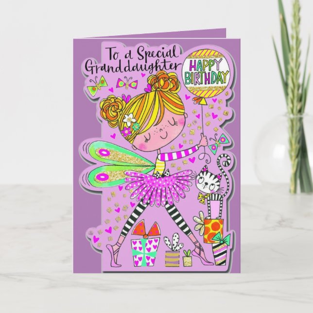 Carte d'anniversaire de la petite-fille 6 - Fée ma (Devant)