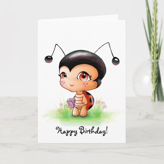 Carte d'anniversaire de la petite fille Ladybug (Devant)