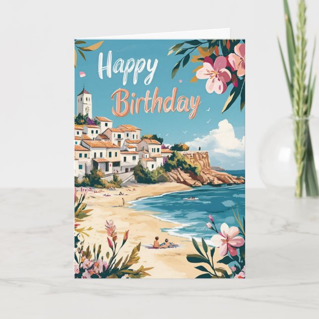 Carte d'anniversaire de la plage Méditerranée (Devant)
