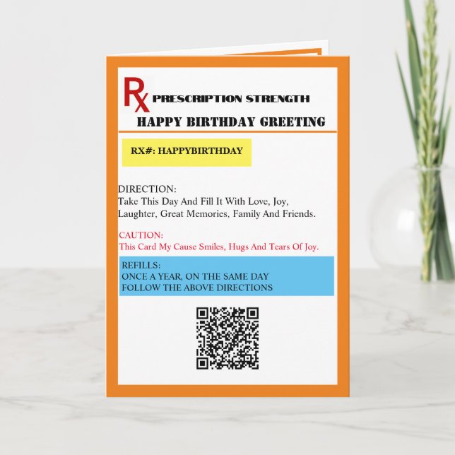 Carte d'anniversaire de la prescription amusante (Devant)