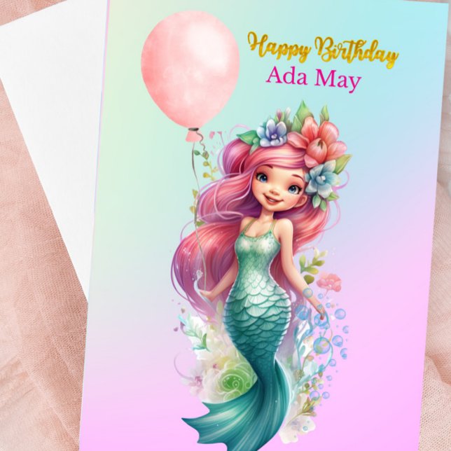 Carte d'anniversaire de la Sirène personnalisée po (Mermaid Happy Birthday Card)