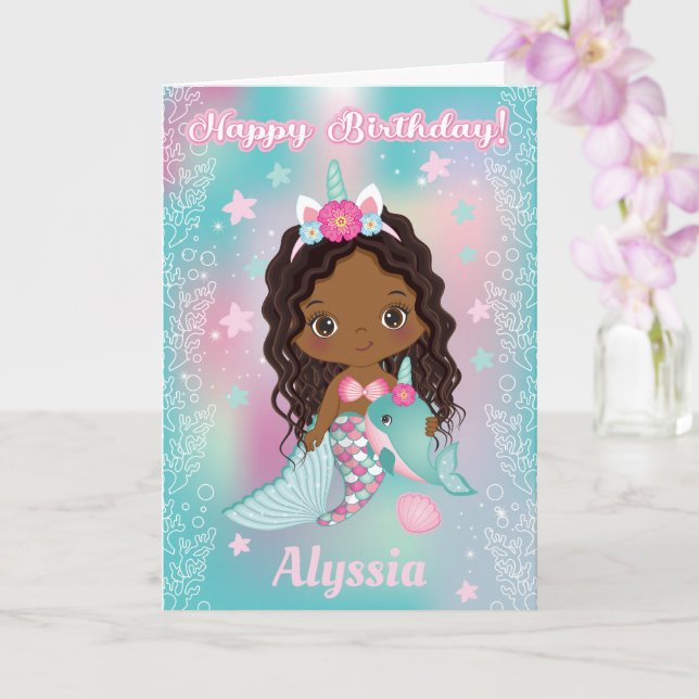Carte d'anniversaire de la Sirène Unicorn africain (Orchidée)