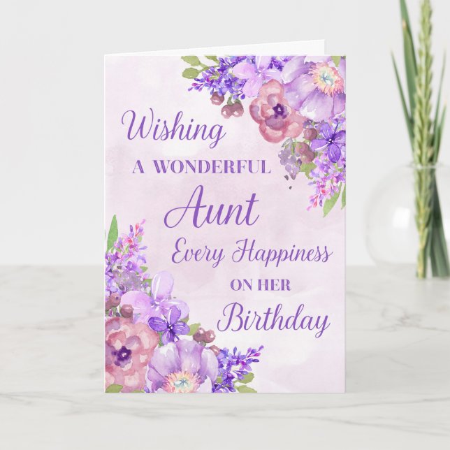 Carte d'anniversaire de la Tante des fleurs d'aqua (Devant)