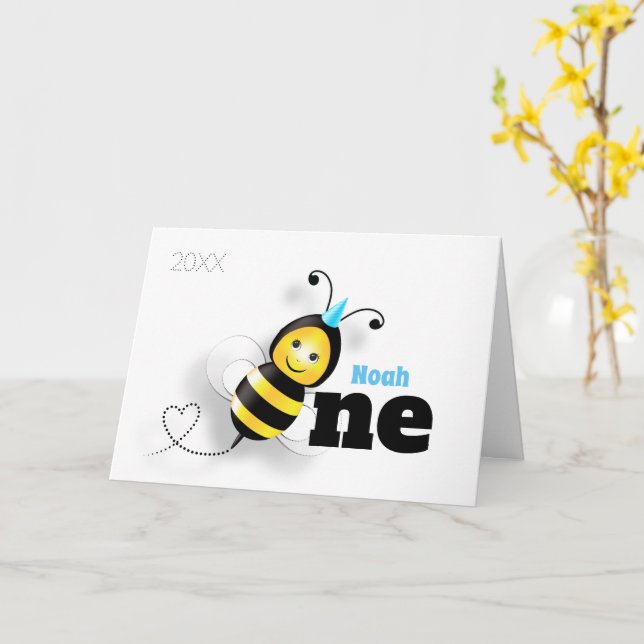 Carte d'anniversaire de l'abeille mignonne 1er (Fleur jaune)