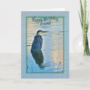 Carte d'anniversaire de l'ami avec Grand Héron Ble