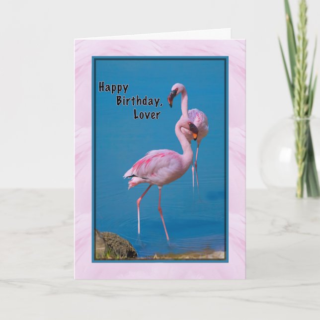 Carte d'anniversaire de l'amoureux avec Flamant ro (Devant)