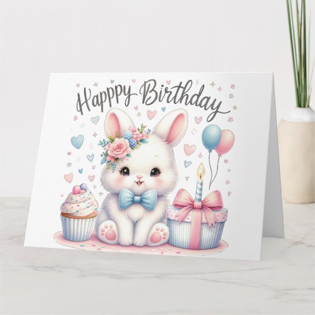 Carte d'anniversaire de lapin mignon (Devant)