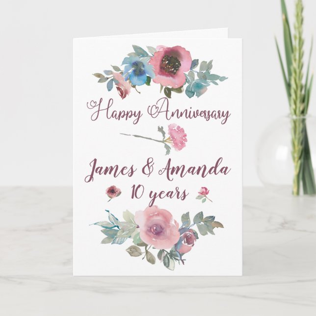Carte d'anniversaire de l'aquarelle florale (Devant)