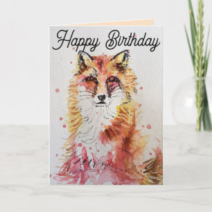 Carte d'anniversaire de l'Aquarelle Red Fox
