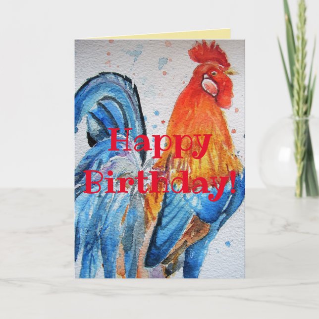 Carte d'anniversaire de l'aquarelle rouge brillant (Devant)