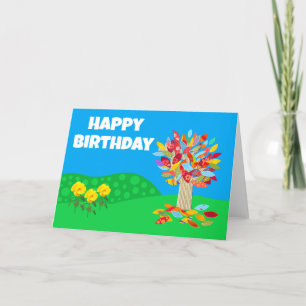 Carte d'anniversaire de l'arbre d'automne version 