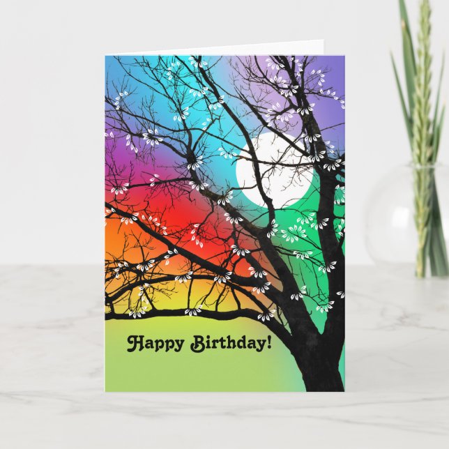 Carte d'anniversaire de l'arbre et de la lune aux  (Devant)