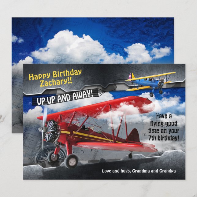 Carte d'anniversaire de l'avion (Devant / Derrière)