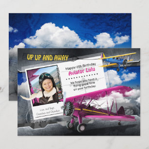 Carte d'anniversaire de l'avion de l'aviateur amus