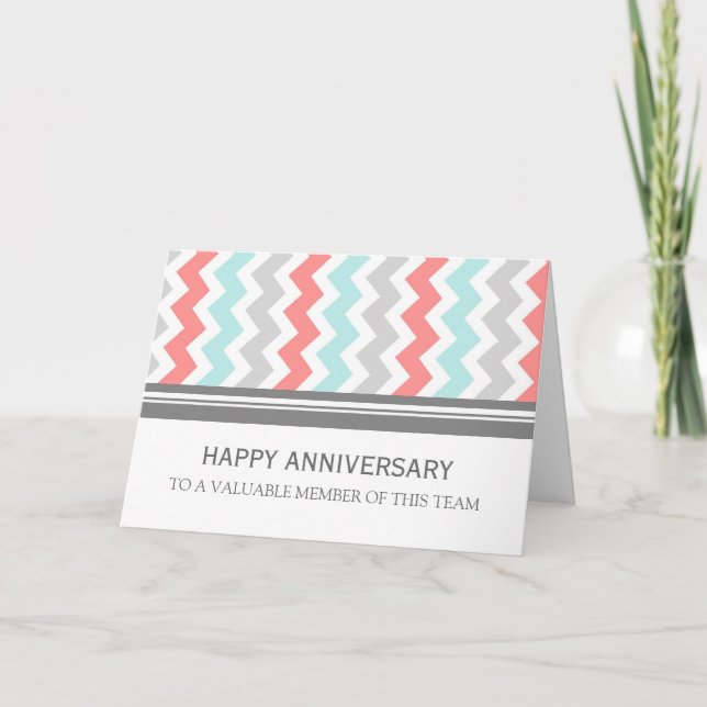 Carte d'anniversaire de l'employé Coral Aqua Grey  (Devant)
