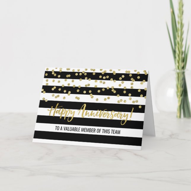 Carte d'anniversaire de l'employé Gold Black Strip (Devant)