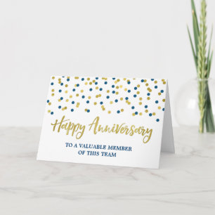 Carte d'anniversaire de l'employé Gold Blue Confet