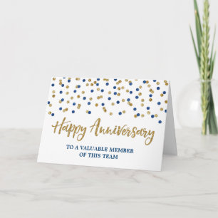 Carte d'anniversaire de l'employé Gold Blue Confet