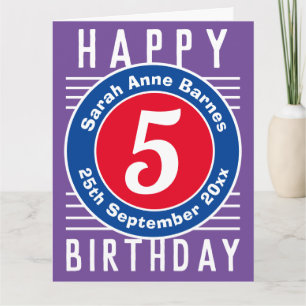 Carte d'anniversaire de l'enfant avec âge, nom et 