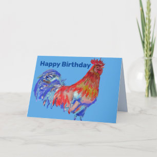 Carte d'anniversaire de l'homme Red Blue Rooster