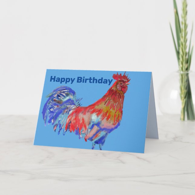 Carte d'anniversaire de l'homme Red Blue Rooster (Devant)