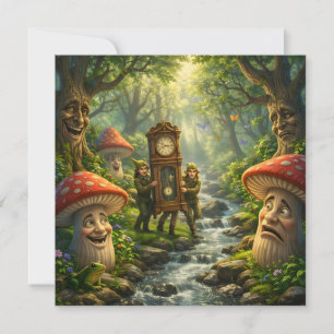 Carte d'anniversaire de l'horloge de gnome et de c