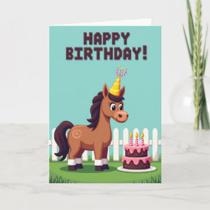 Carte d'anniversaire de licorne pixel ludique
