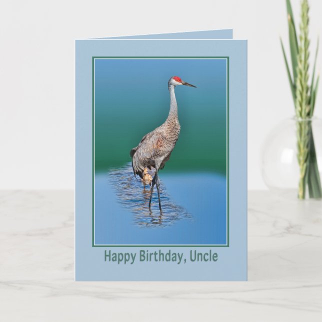 Carte d'anniversaire de l'oncle avec la grue de (Devant)