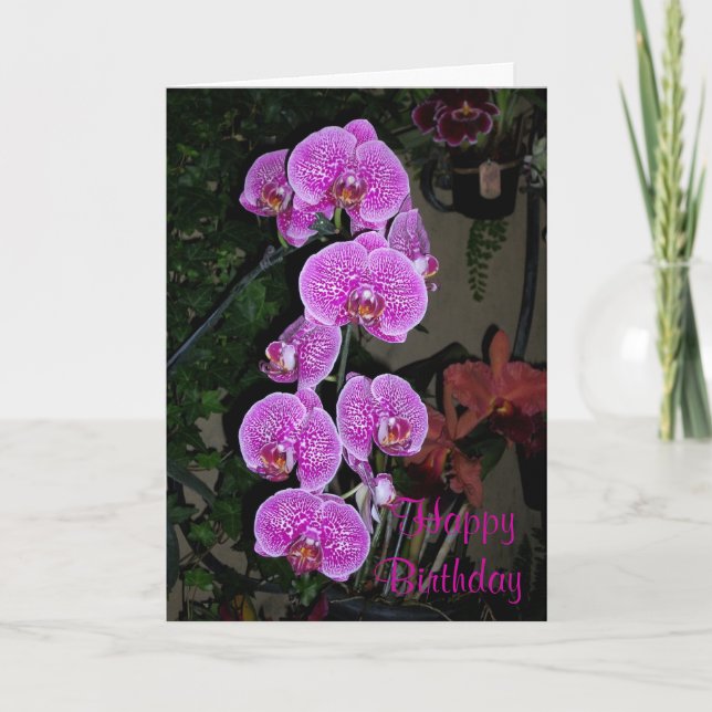 Carte d'anniversaire de l'orchidée rose (Devant)