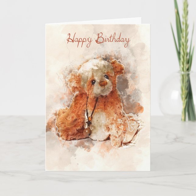 Carte d'anniversaire de l'ours en peluche peint en (Devant)