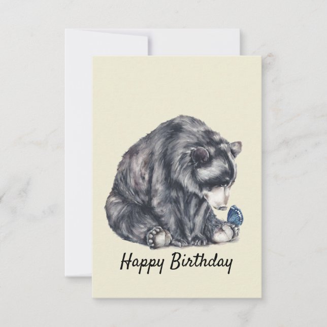 Carte d'anniversaire de l'ours noir et du papillon (Devant)