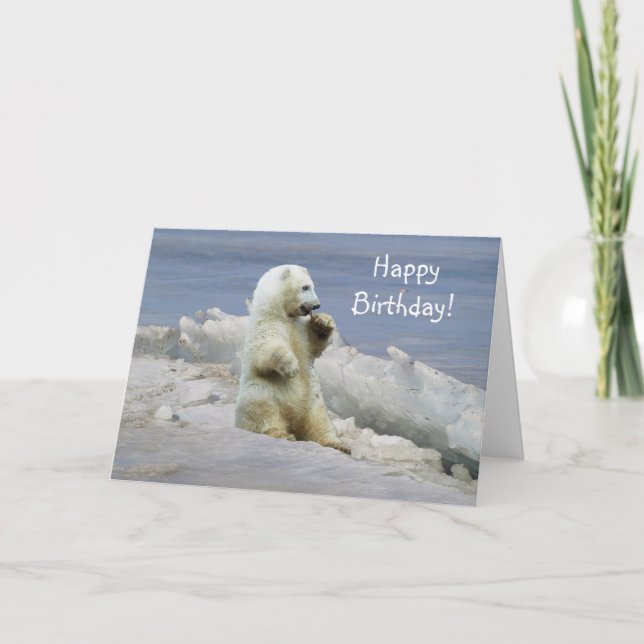 Carte d'anniversaire de l'ours polaire mignonne et (Devant)