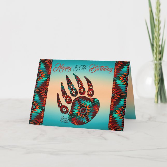 Carte d'anniversaire de l'ours tribal Paw (Devant)