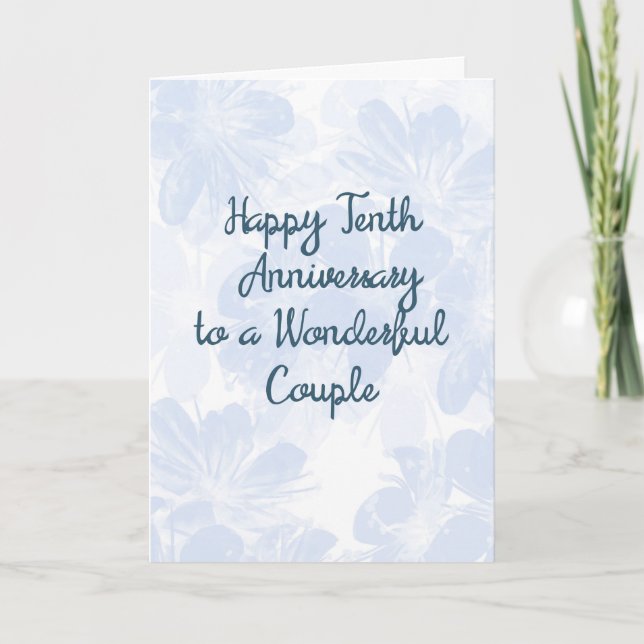 Carte d'anniversaire de mariage 10 ans Fleurs bleu (Devant)