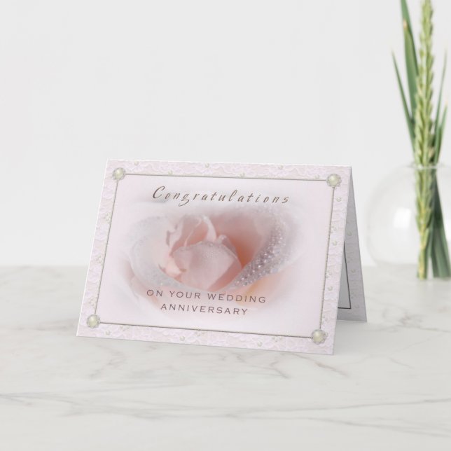 Carte d'anniversaire de mariage de dentelle et de (Devant)