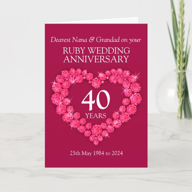 Carte d'anniversaire de mariage rubis grands-paren (Devant)