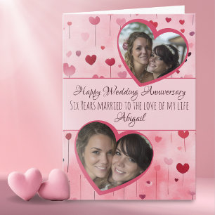 Carte d'anniversaire de mariage Trois cœurs avec p