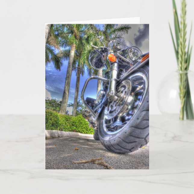 Carte d'anniversaire de moto tropicale (Devant)