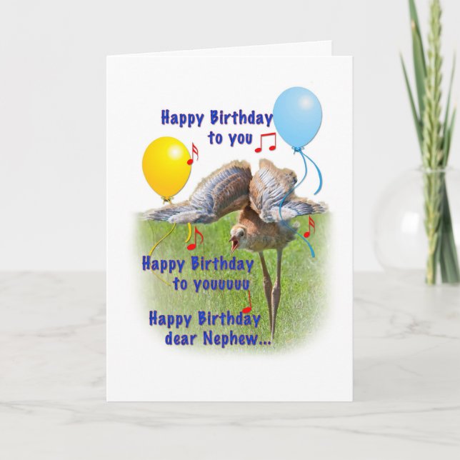 Carte d'anniversaire de Nephew avec oiseaux de gru (Devant)