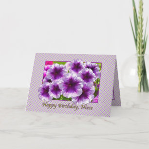 Carte d'anniversaire de nièce avec Petunias violet