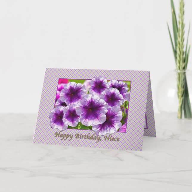 Carte d'anniversaire de nièce avec Petunias violet (Devant)