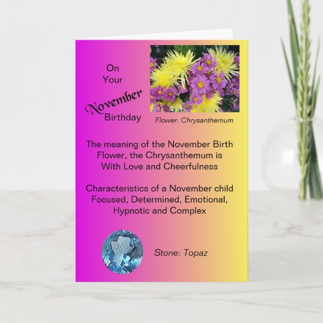Carte d'anniversaire de novembre - Chrysanthemum e (Devant)