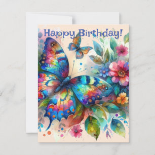Carte d'anniversaire de papillon d'aquarelle