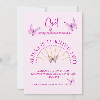 Carte d'anniversaire de papillon rose et pourpre