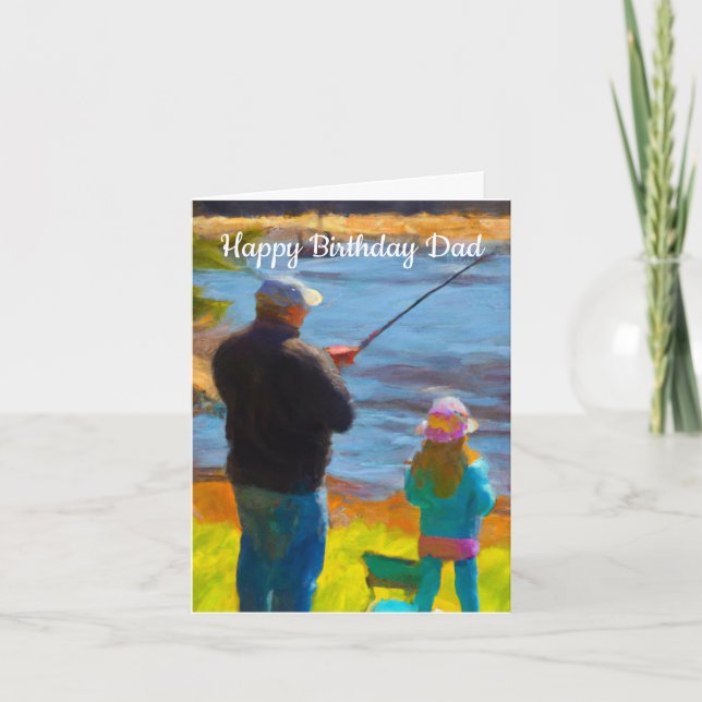 Carte d'anniversaire de pêche papa et fille (Devant)