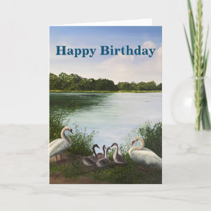 Carte d'anniversaire de peinture de cygne avec dev