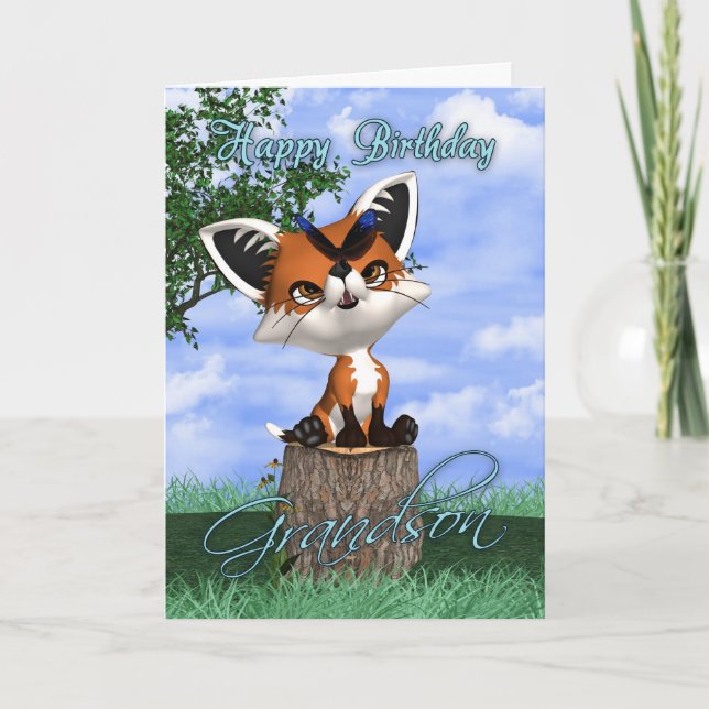 Carte d'anniversaire de petit-fils avec le Fox (Devant)